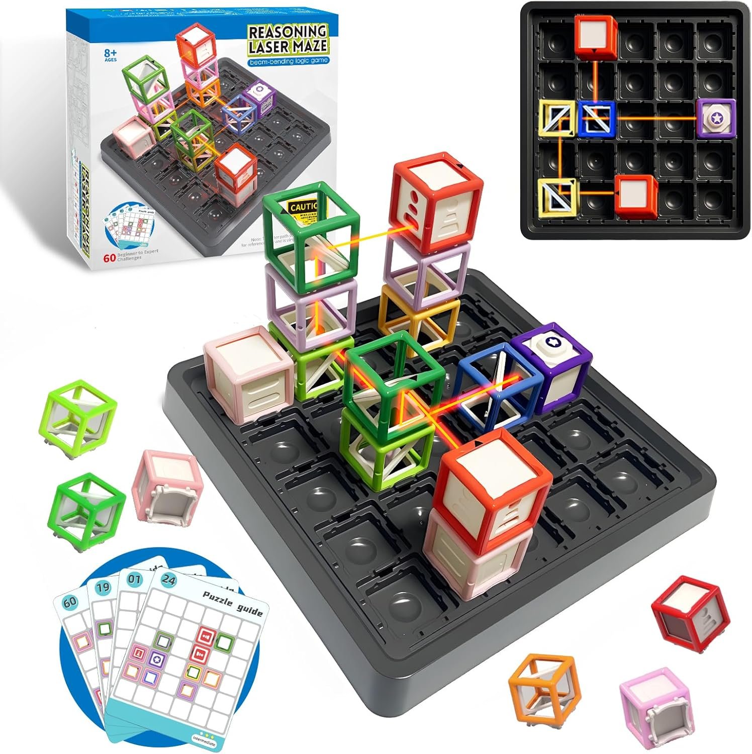 Laser Maze Reasoning Game - STEM Logic Toys for Ages 8+ Kid, 60+ Challenges Puzzle Games, Great 8-13 Years Old Children Gift for Christmas/Easter/Children's Day to Develop Knowledge of Space & Optics