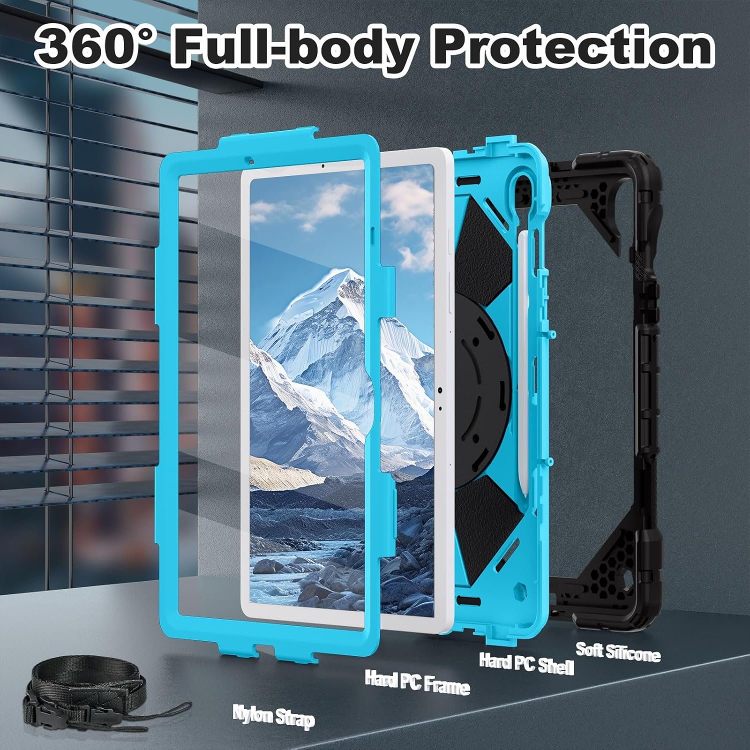 WESOROL Case for Samsung Galaxy Tab S10 Lite/S10 FE/S9 FE 10.9 Inch Galaxy Tab S9 11 Inch,Shockproof Cover for Samsung S9 FE Tablet Case with Screen Protector Rotate Stand Pen Holder,Black Blue - Image 2