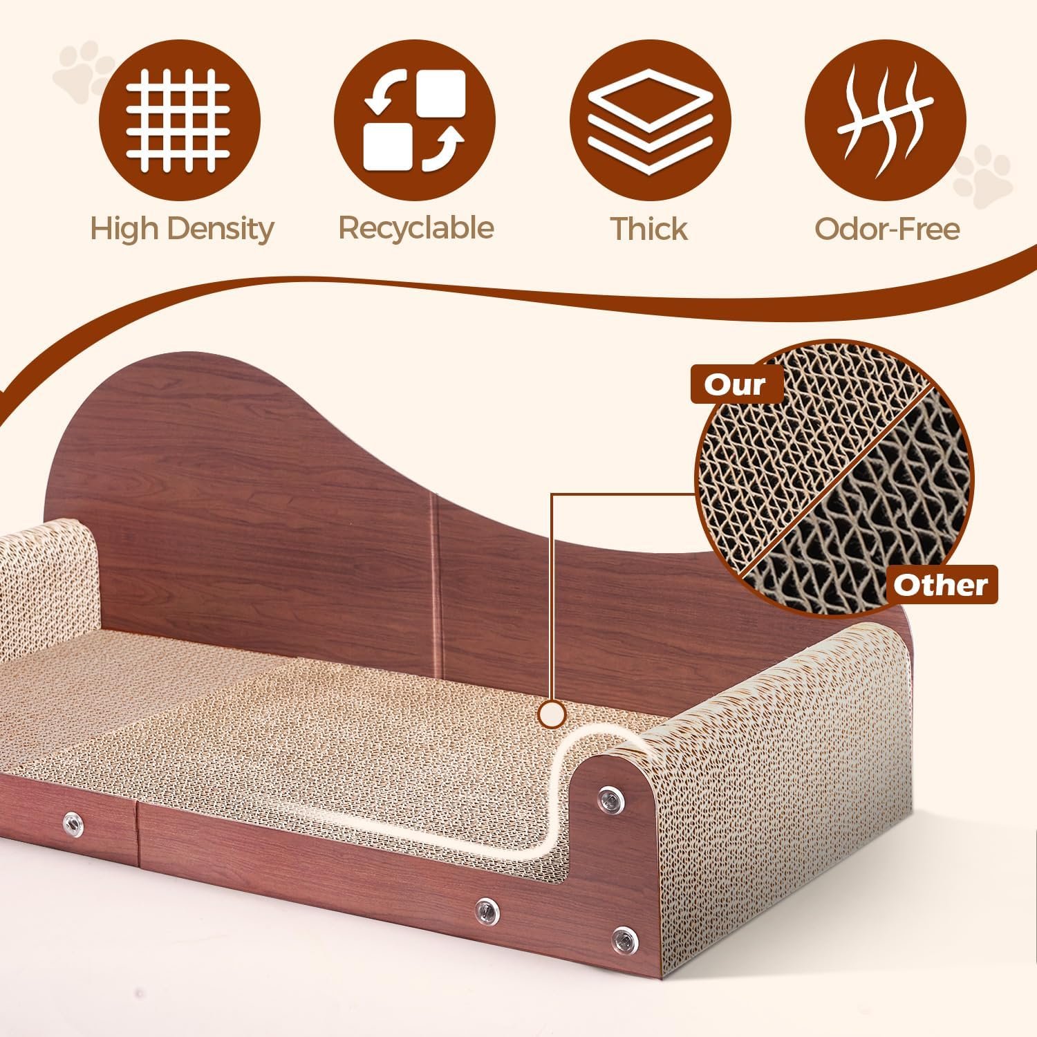 ComSaf 26.4" Large Cat Scratcher Bed, Cat Scratching Board, Durable Cardboard for Indoor Use, Extra Large Couch with Scratch Pad - Sofa Lounge - Image 3