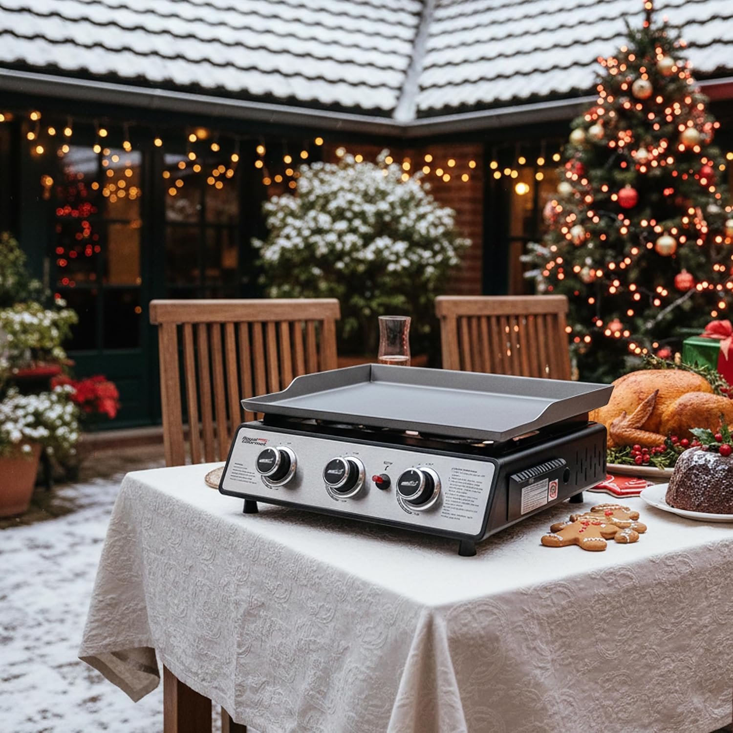 Royal Gourmet PD1301S Portable 3-Burner Tabletop Gas Griddle, 25,500 BTU Cooking Power, 304 Sq. In. Cooking Surface, Ideal for Camping & Tailgating, Black & Silver - Image 2
