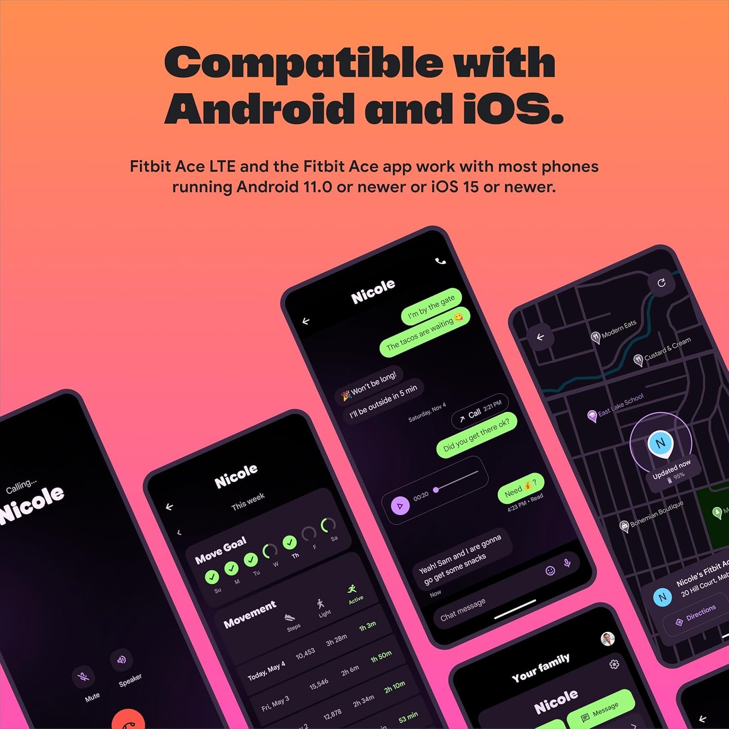 Fitbit Google Ace LTE - Kids Smartwatch with Call, Message, GPS, and Activity-Based Games, Ace Pass Data Plan Required - Spicy - Moovin - Image 6