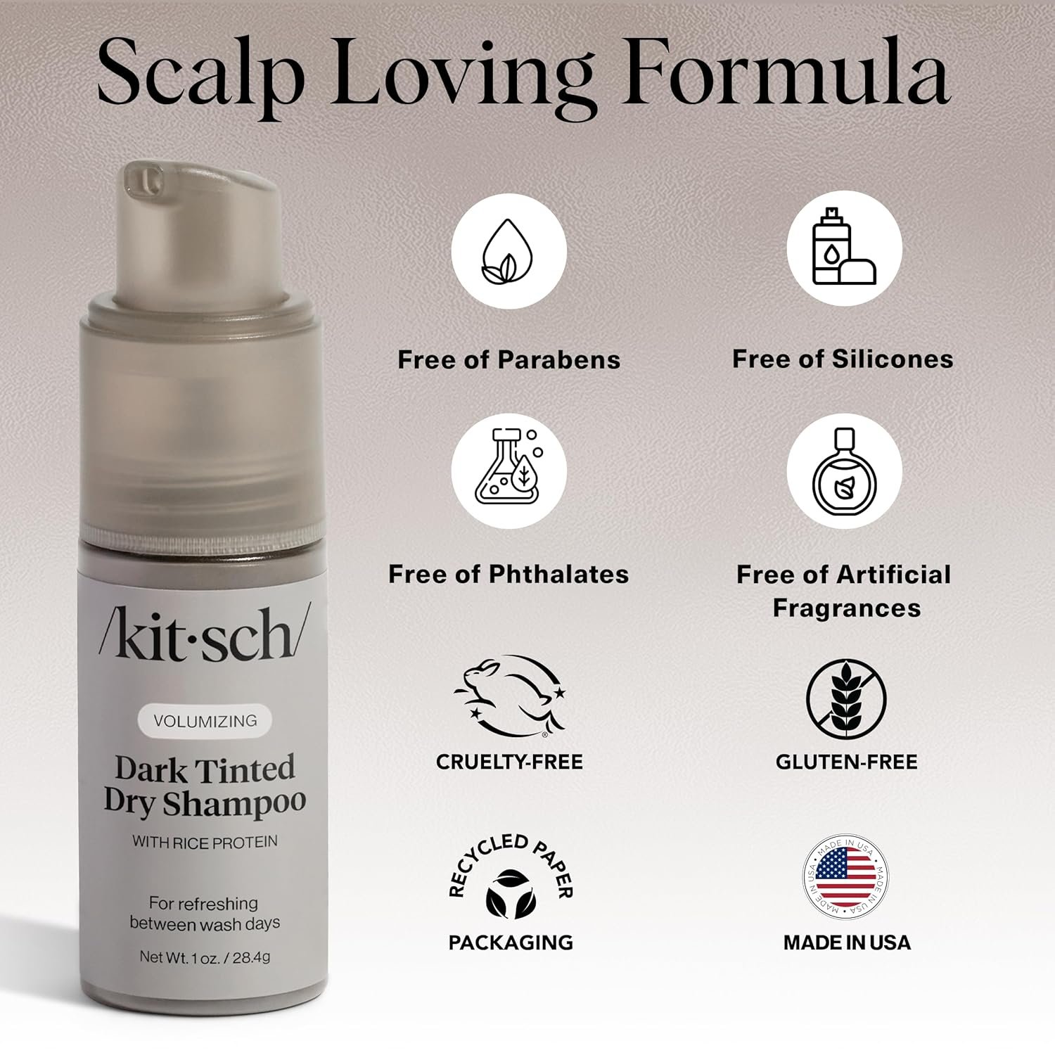 Kitsch Volumizing Rice Protein Dry Shampoo Powder - Dry Shampoo for Women & Men, Dark Hair, No White Cast, Absorbs Oil, Non-Greasy, Fragrance Free, Travel Size | Ideal Gifts for Women- Dark Tinted 1oz - Image 7