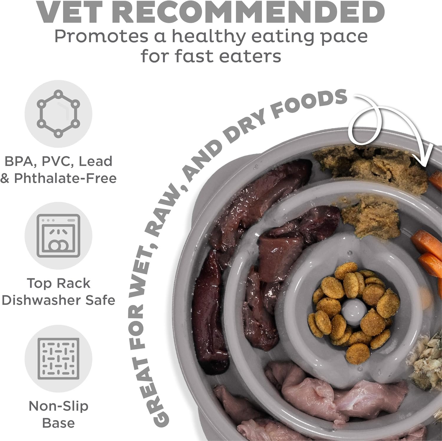 Outward Hound Medium Slow Feeder Bowl, Puzzle Maze for Fast Eaters, Small to Medium Dogs, Helps Prevent Bloat & Aid Digestion, Holds 2 Cups Wet or Dry Food, Non-Slip, Made Without BPA, Gray - Image 3