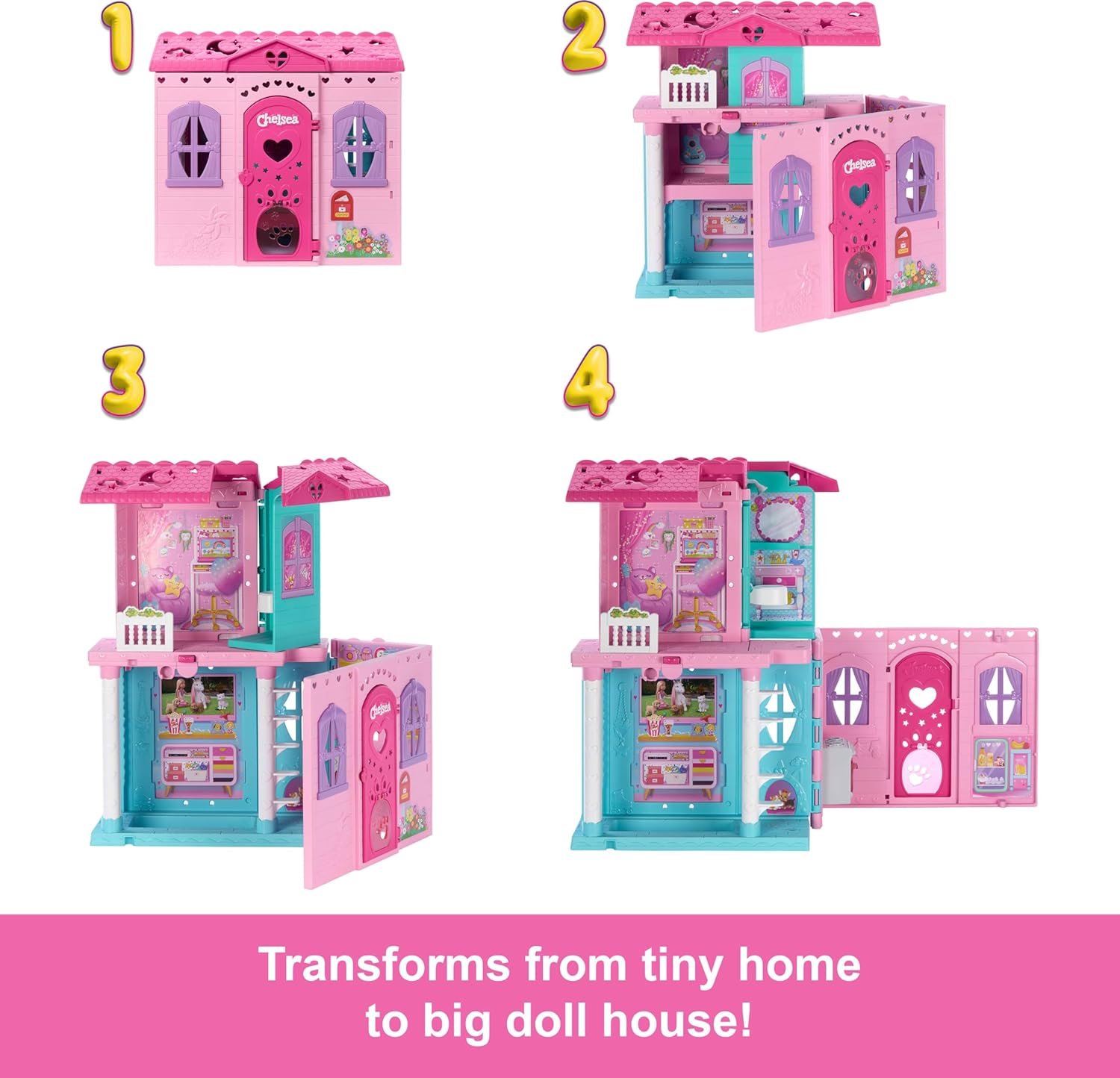 Barbie Chelsea Toy Dollhouse with 15+ Accessories, Pop-Up House Expands to 17+ x 13+ inches with 5 Play Areas & Slide, Includes Small Doll & Pet Dog - Image 5