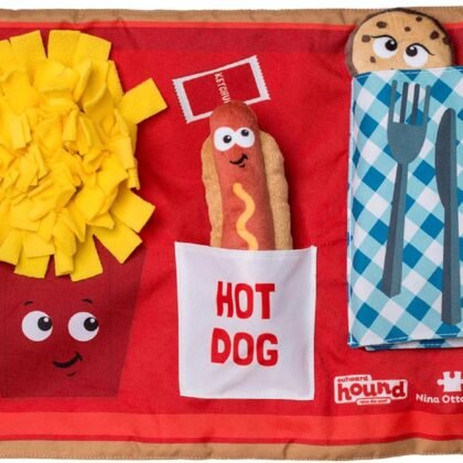 Outward Hound by Nina Ottosson Activity Matz Fast Food Fun Plush Dog Puzzle Mat Dog Enrichment Dog Toy, Level 2 Intermediate, Multicolored