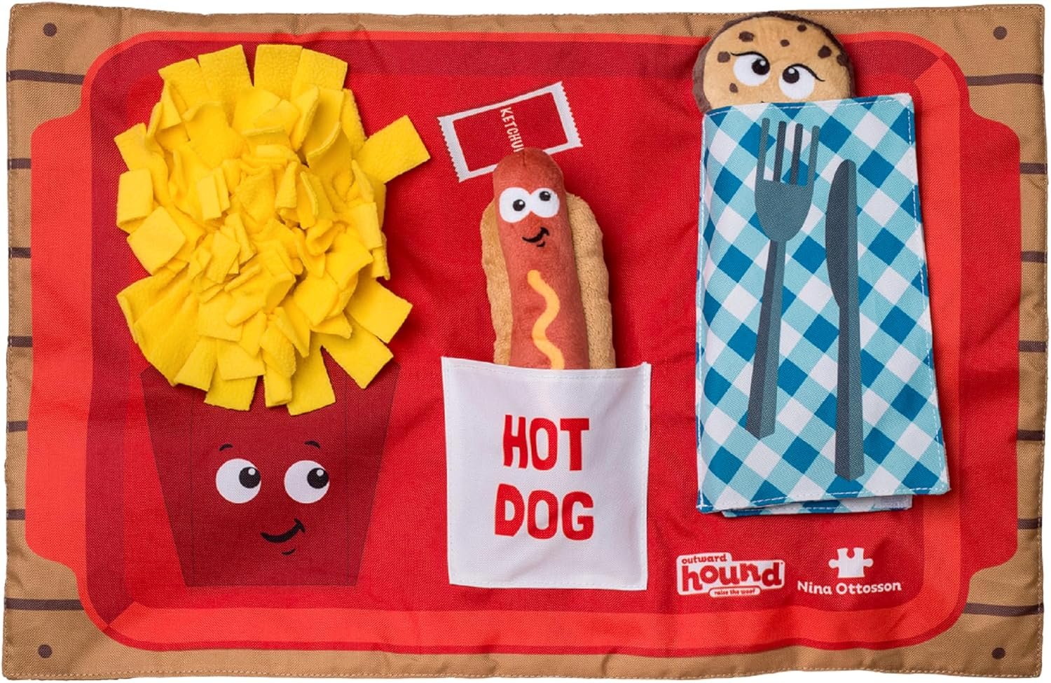 Outward Hound by Nina Ottosson Activity Matz Fast Food Fun Plush Dog Puzzle Mat Dog Enrichment Dog Toy, Level 2 Intermediate, Multicolored