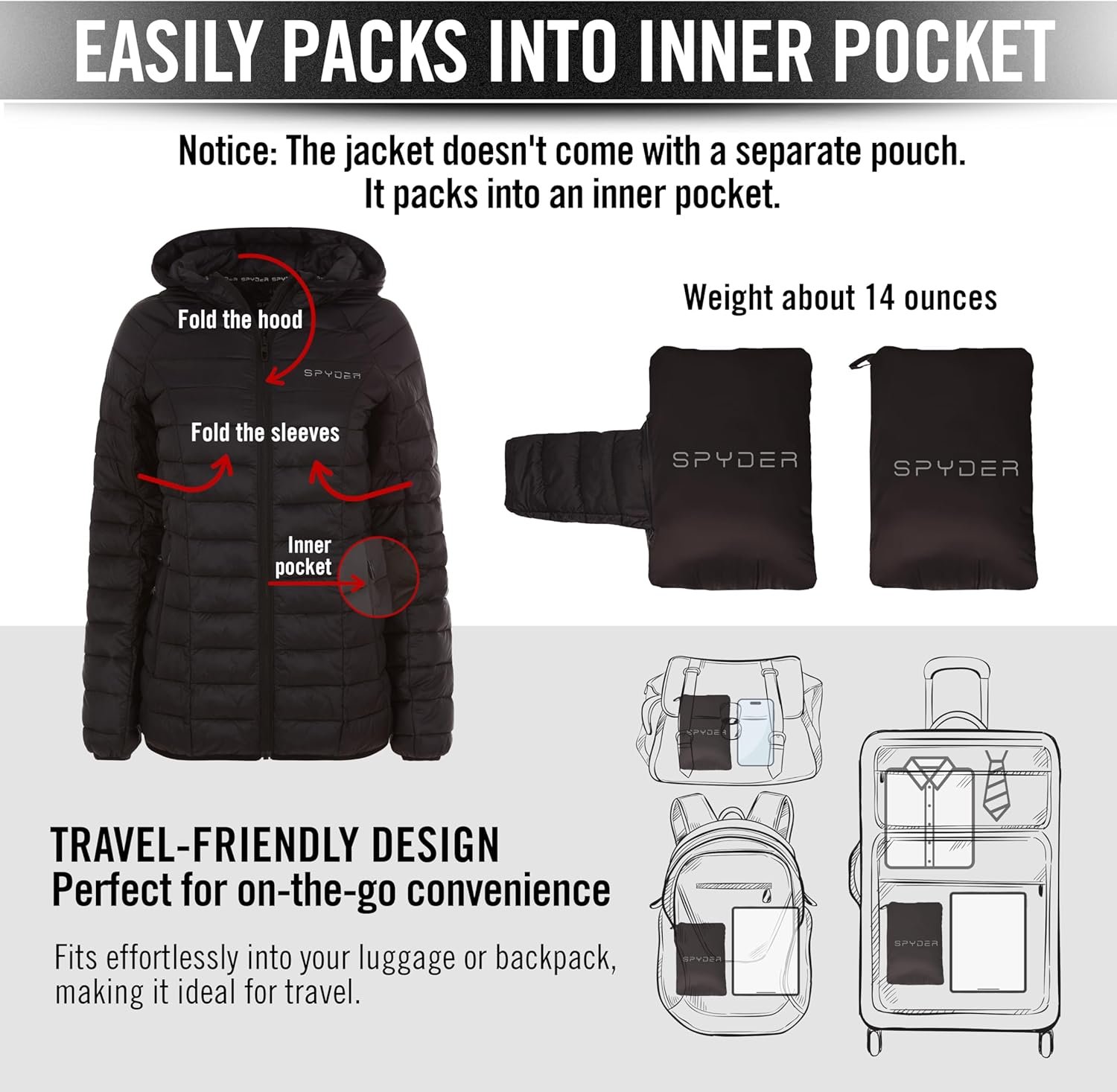 Spyder Packable Puffer Jacket Womens with Hood, Lightweight Full Zip Winter Quilted Womens Puffer Coat - Image 4