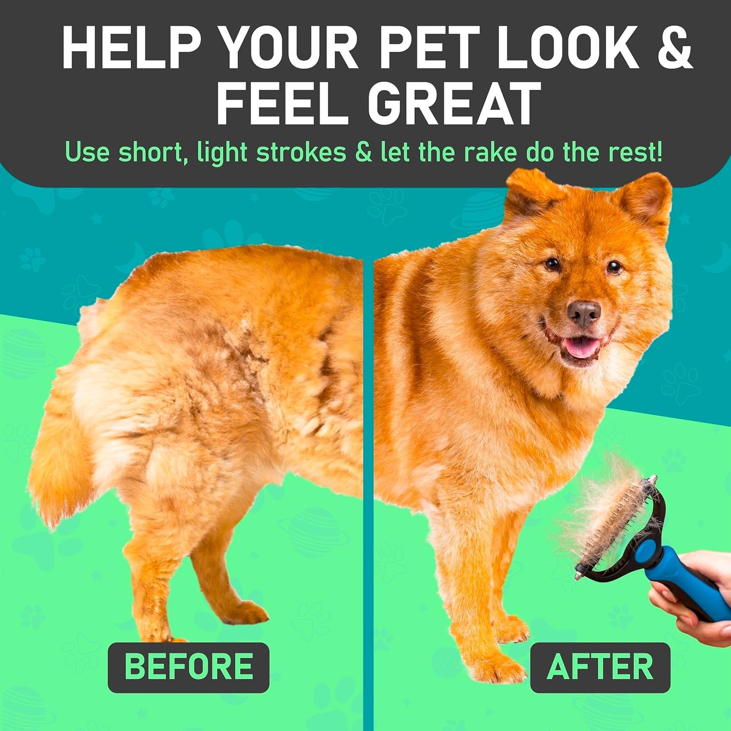 Maxpower Planet Dog Rake and Dog Hair Brush - Gently Removes Loose Undercoat, Mats and Tangled - Deshedding Grooming Tool for Dogs & Cats - Self Cleaning Slicker Brush - All Hair Types - Image 5