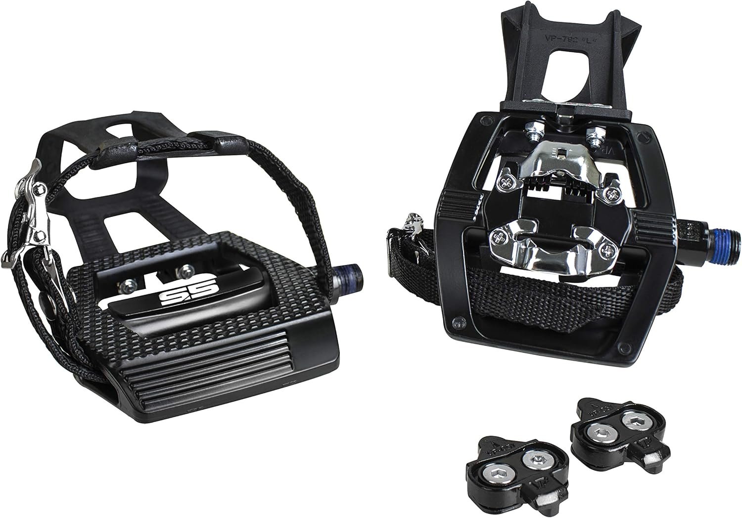 BV Bike Pedals Shimano SPD/Look Delta Compatible 9/16'' with Toe Clips - Peloton Pedals for Regular Shoes - Toe Cages for Peloton Bike - Exercise Bike Pedals - Universal Fit Bicycle Pedal