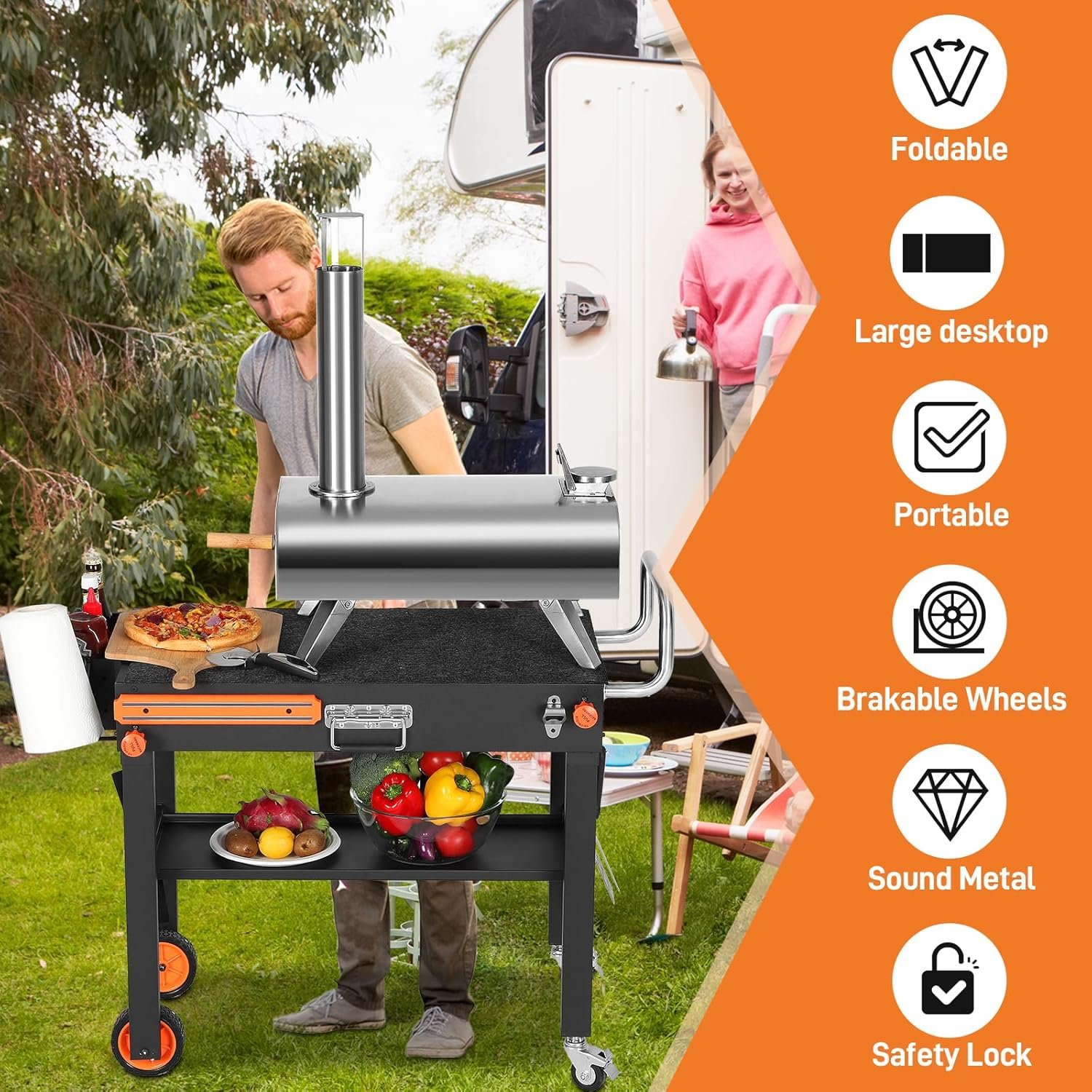 Outdoor Grill Cart with Wheels, Blackstone Griddle Stand for 17" & 22", Folding Grill Table for Weber Grill, Ninja Woodfire Outdoor Grill, Portable Grill Table for Griddle Accessories - Image 3