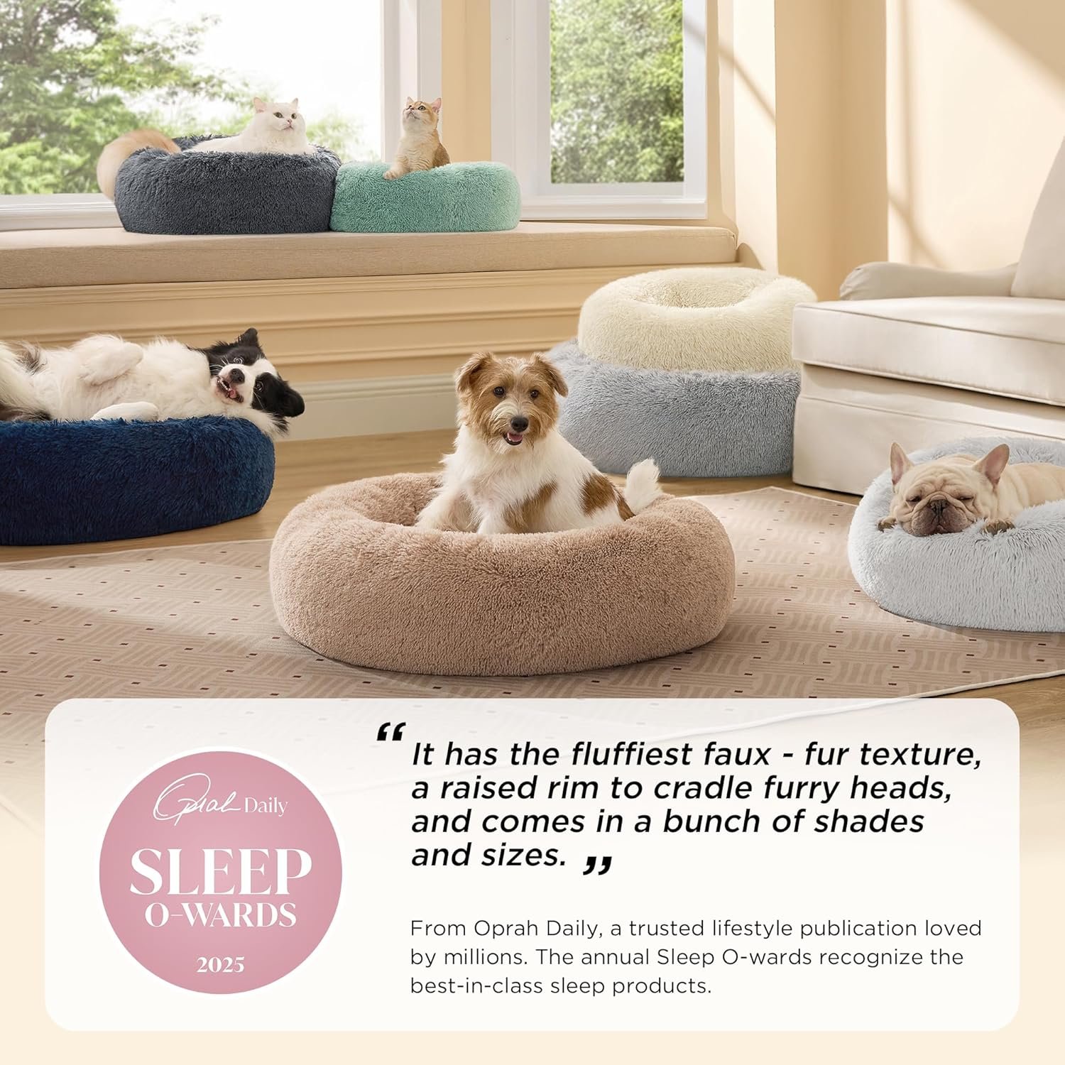 Bedsure Calming Dog Bed Medium Size Dog - Donut Washable Medium Pet Bed, 30 inches Anti-Slip Round Fluffy Plush Faux Fur Cat Bed, Fits up to 45 lbs Pets, Camel - Image 2