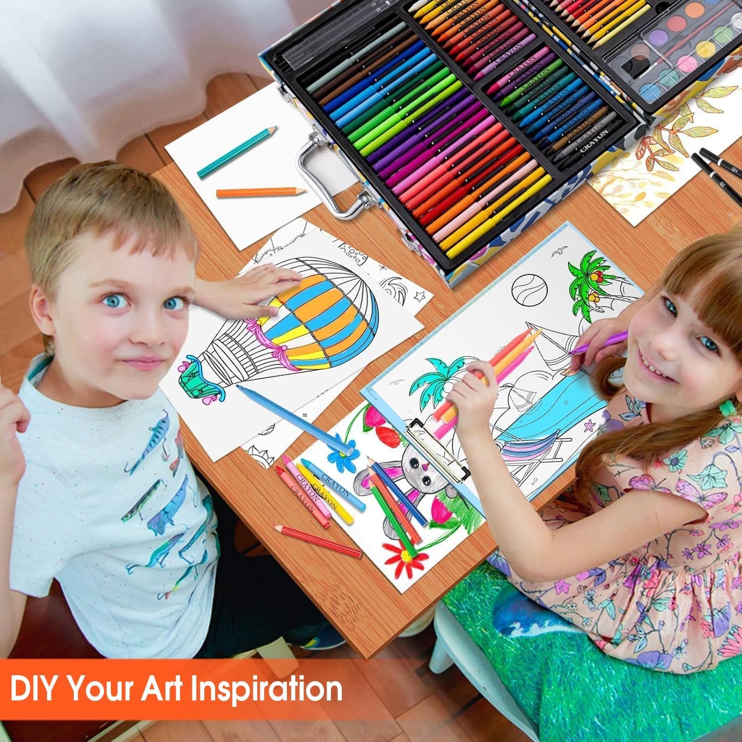 Art Supplies, 180 Pack Drawing Painting Set for Kids Girls Boys Teens, Coloring Art Kit Gift Case with Clipboard, Coloring Papers, Oil Pastels, Crayons, Colored Pencils, Watercolor Cakes, Markers - Image 6