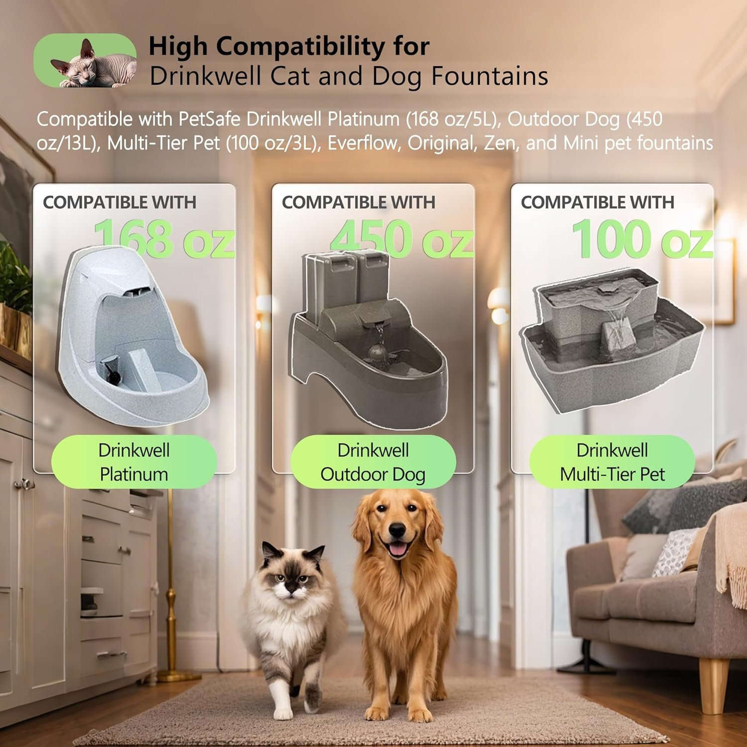 Cat Water Fountain Replacement Carbon Filters Compatible with PetSafe Drinkwell Platinum Pet Fountain, Premium Pet Water Fountain Filter (BLACK, 6 PACK) - Image 2