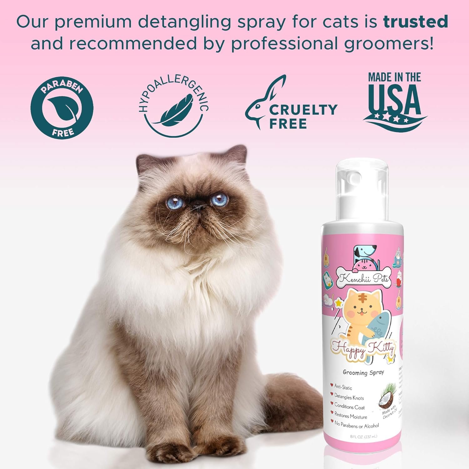 Professional Pet Grooming Spray for Kittens and Cats | All-Natural Scented Moisturizing Cat Detangler Spray | Kitten Conditioner Coat Shine Spray | Cat Grooming Supplies - Image 6