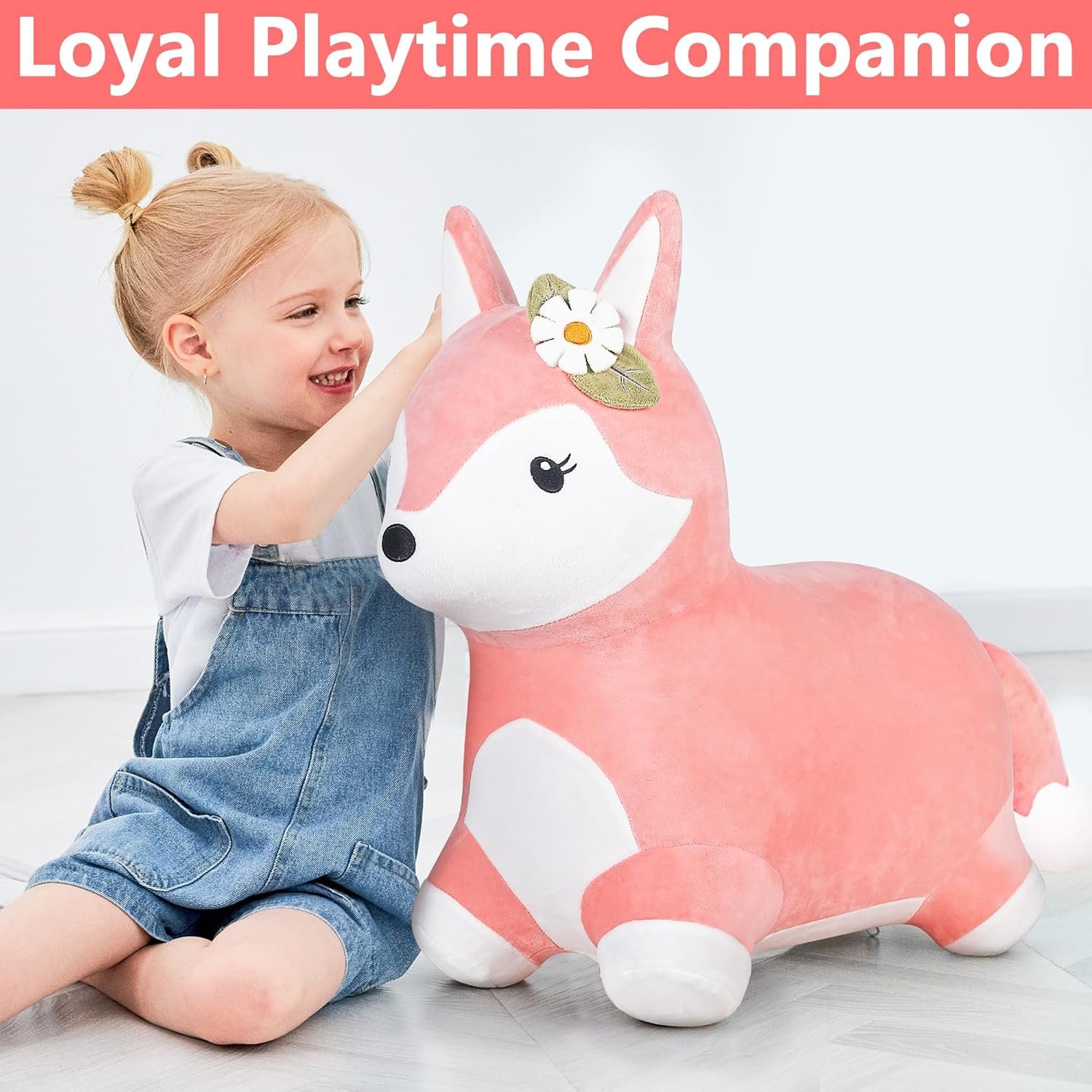 iPlay, iLearn Bouncy Pals Hopping Fox Horse, Toddler Girl Inflatable Bouncing Animal Hopper Toy, Outdoor Indoor Plush Ride on Bouncer, Baby Birthday Gift 18 Month 2 3 4 Year Old Kid - Fox - Image 6