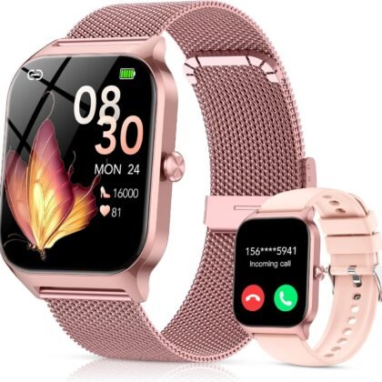 CASCHO Smart Watches for Women (Android/iOS), 1.85" HD Smartwatch with 120+ Sports Modes/Sleep Monitor, IP68 Waterproof Fitness Tracker Watch with Bluetooth Calling/Music Control, 2 Straps-Rose Gold