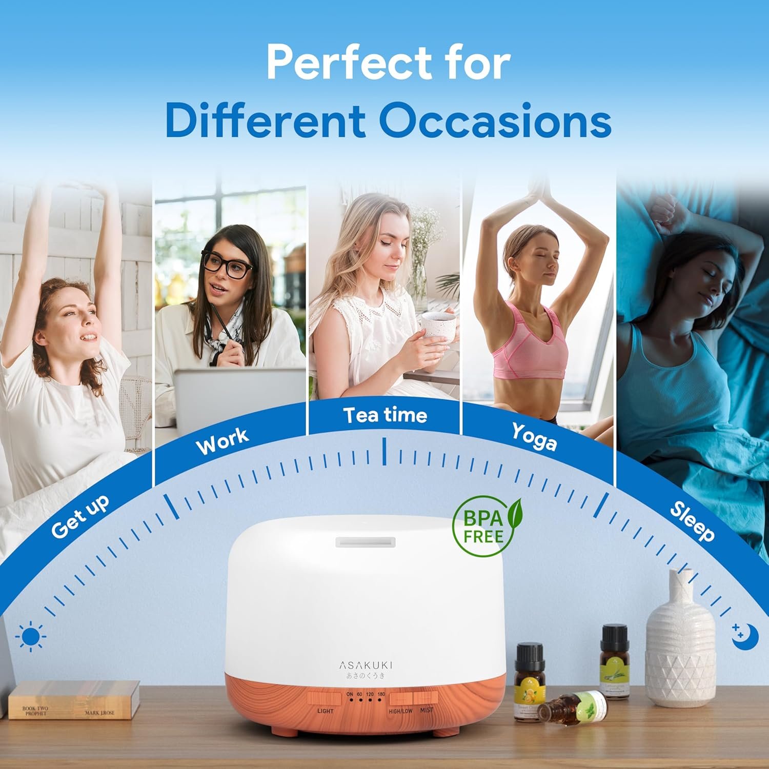 ASAKUKI Essential Oil Diffuser 500ml, Ultrasonic Aromatherapy Humidifier with Remote Control, 7 LED Colors, Timer & Auto-Off, Large Room Diffuser - Image 6