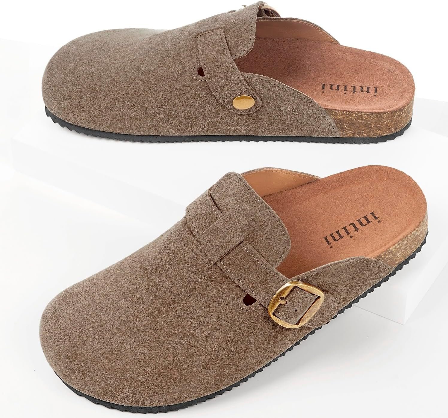 Womens Suede Clogs Mens Genuine Leather Mules Cork Footbed Sandals with Arch Support - Image 6