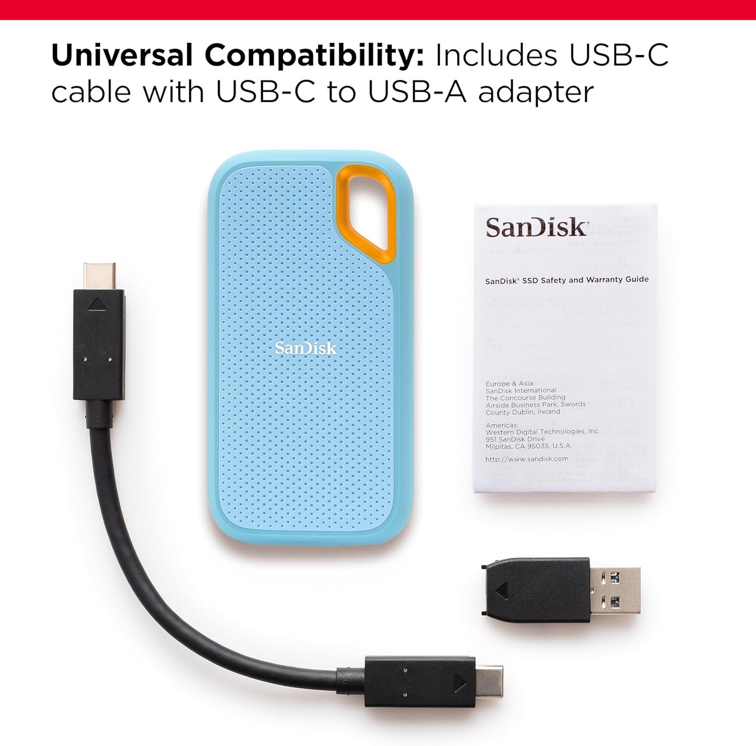 SanDisk 1TB Extreme Portable SSD - Up to 1050MB/s, USB-C, USB 3.2 Gen 2, IP65 Water and dust Resistance, Updated Firmware, Sky Blue - External Solid State Drive - SDSSDE61-1T00-G25B - Image 4