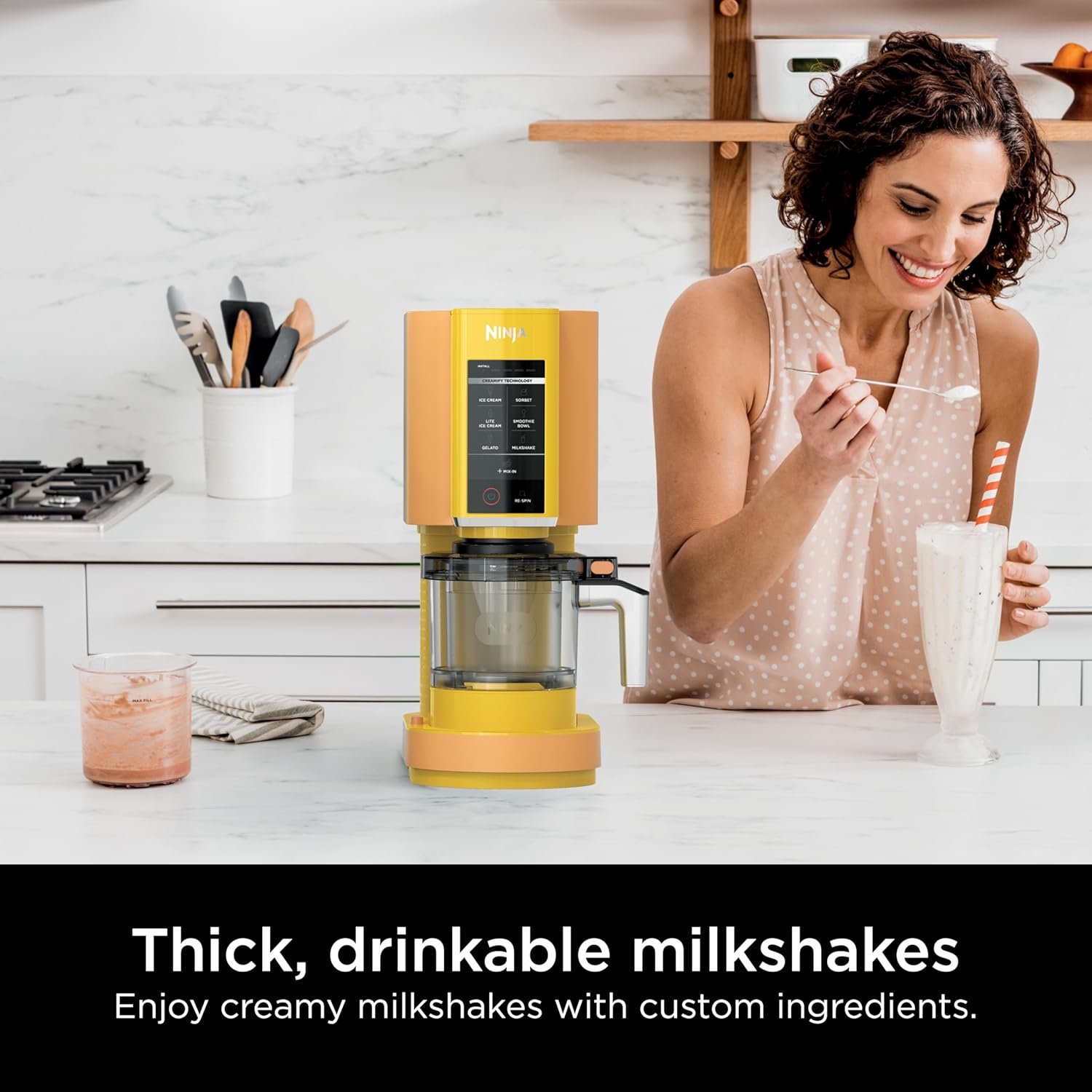 Ninja CREAMi Ice Cream Maker for Gelato, Mix-ins, Milkshakes, Sorbet, Smoothie Bowls, 7 One-Touch Programs, with (2) Pint Containers & Lids, Compact Size, Perfect for Kids, Orange Mango, NC301AO - Image 2
