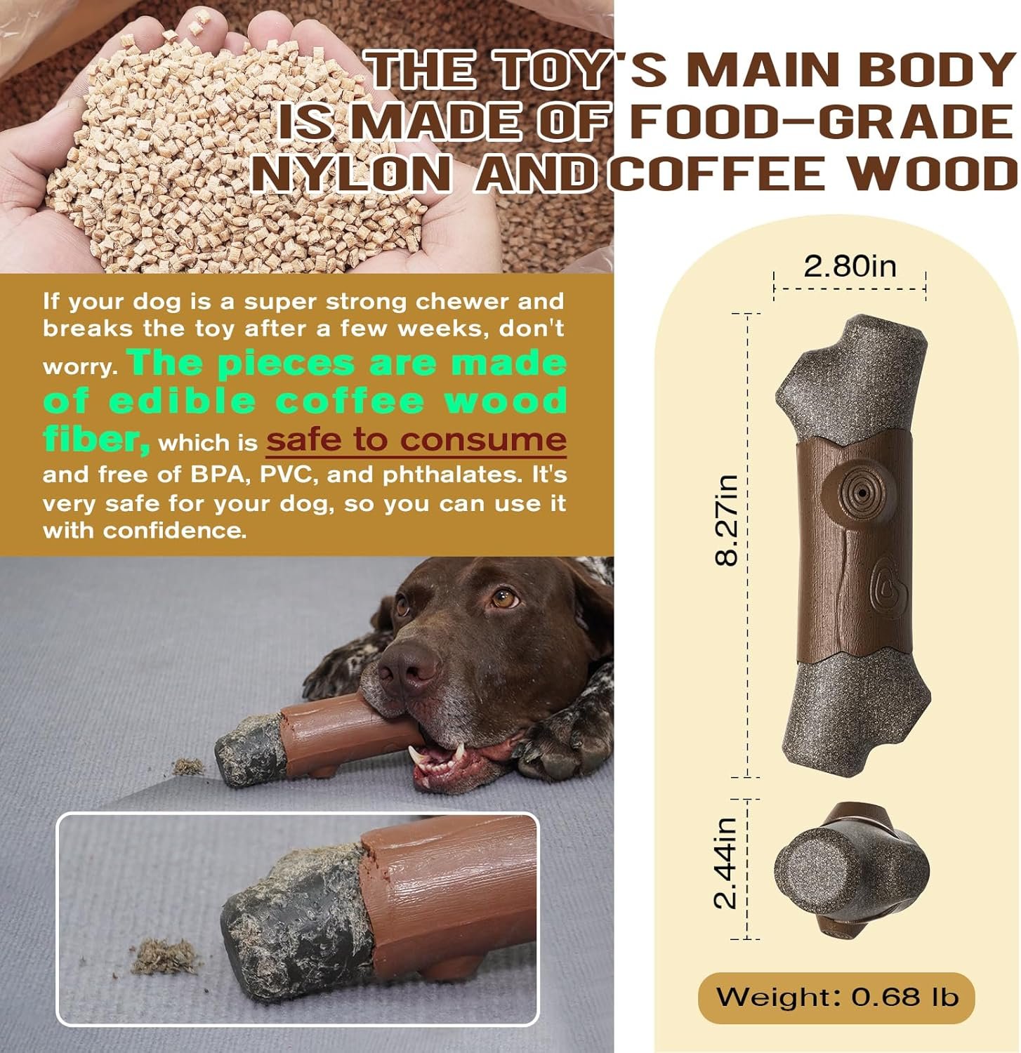 Dog Toys Chewers,Dog Chew Toy for Aggressive Chewers Branch,Squeaky Dog Toy Interactive - Image 6