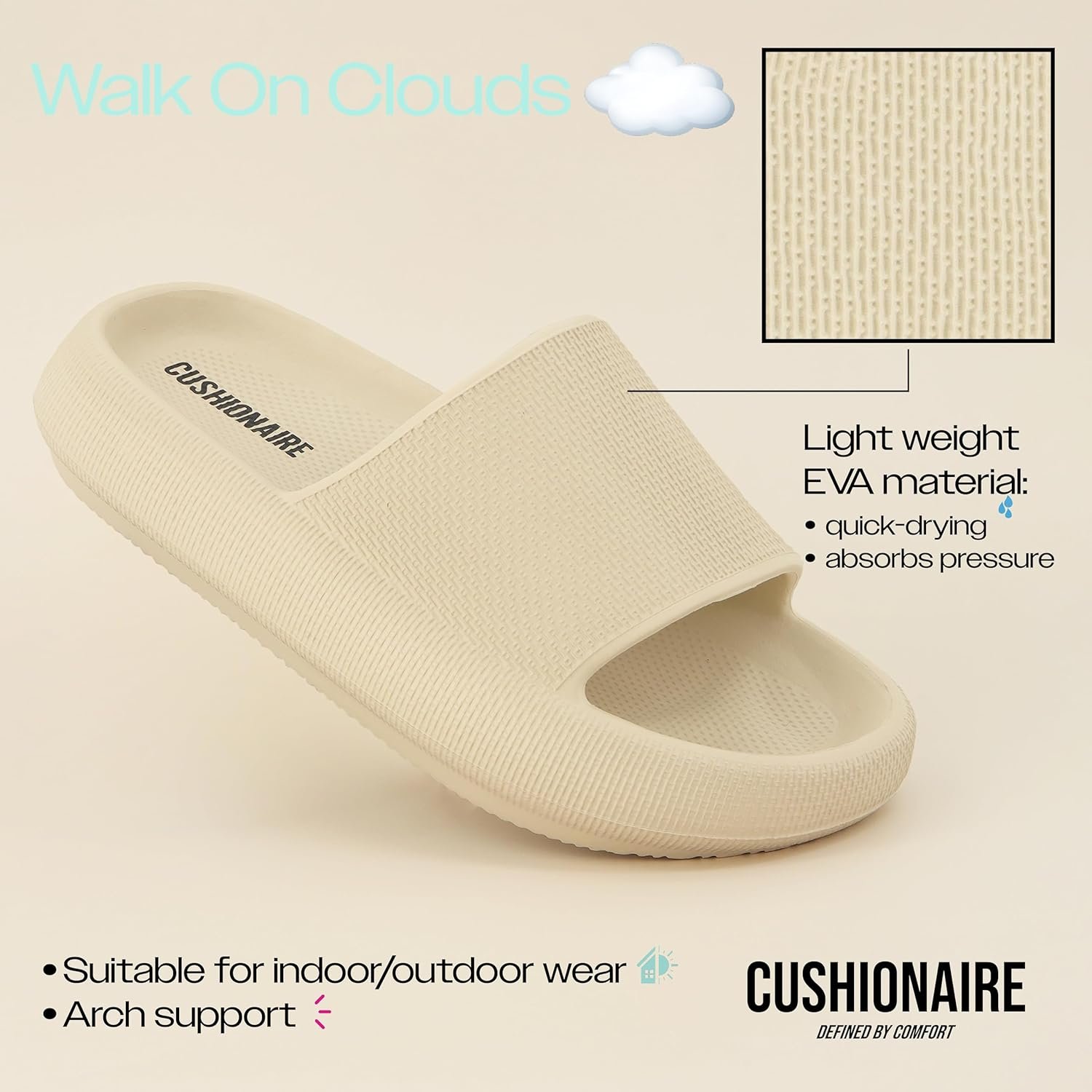 CUSHIONAIRE Feather EVA Slides for Women – Comfortable Slip On Womens Slippers, Indoor Outdoor Shower Shoes, Beach Essential Cloud Slides - Image 8