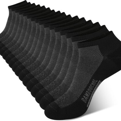 BAMBOO COOL Men's Athletic Ankle Socks Cushioned Moisture Wicking, Low Cut Running Mesh Socks Arch Support, 8 Pack