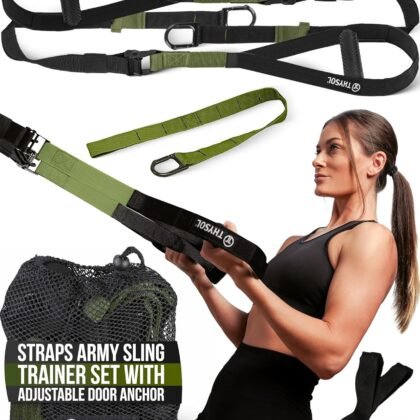 THYSOL® Resistance Trainer Pro Xtreme Straps Army | Sling Trainer Set with Adjustable Door Anchor | Fitness Home Workouts - Suitable for Travelling & for Training Indoor & Outdoor