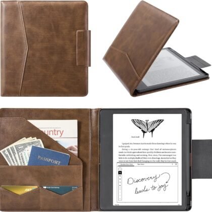 CoBak Premium PU Leather Case for Kindle Scribe 10.2", TouchPad D10, Boox Note Air 5, Folio Cover with Pen Holder, Auto Sleep/Wake, Card Slots & File Folders for Business, Not for Remarkable
