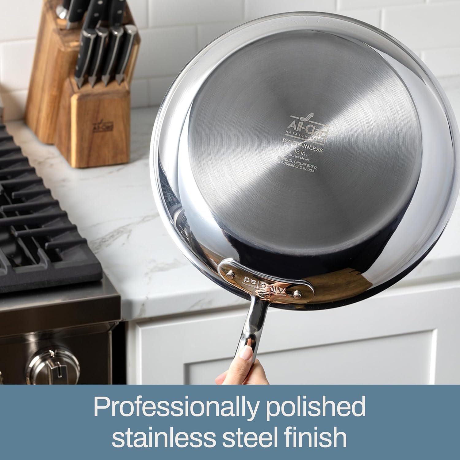 All-Clad D3 12" Stainless Steel Frying pan W/Lid, 3-Ply Stainless Steel Pan, Induction, Oven Broiler Safe 600F Skillet, Professional Cookware, Silver - Image 7