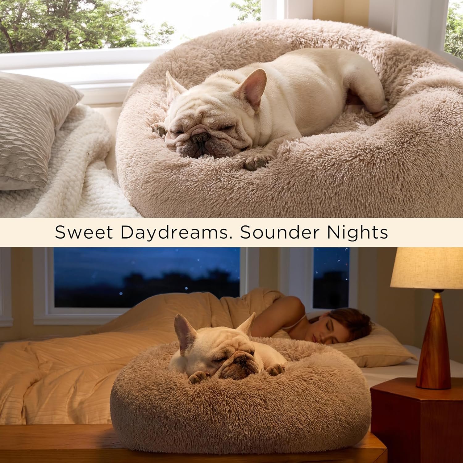 Bedsure Calming Dog Bed Medium Size Dog - Donut Washable Medium Pet Bed, 30 inches Anti-Slip Round Fluffy Plush Faux Fur Cat Bed, Fits up to 45 lbs Pets, Camel - Image 4