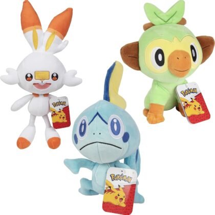 Pokemon 8" Scorbunny, Grookey & Sobble Plush 3-Pack - Officially Licensed - Sword & Shield Galar Starter Set - Authentic Soft Stuffed Animal Toy - Christmas Stocking Stuffer Gift for Kids, Boys, Girls