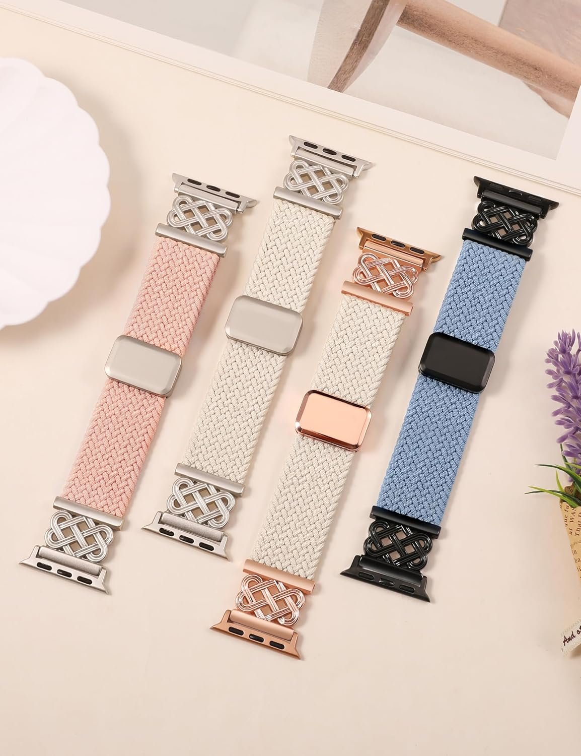 Braided Magnetic Band Compatible with Apple Watch Bands 38/40/41/42/44/45/46/49mm Women Men, Celtic Knot Stretchy Elastic Nylon Fabric Woven Strap for iWatch Series 11 10 9 8 7 6 5 4 SE/Ultra 3 2 1 - Image 5