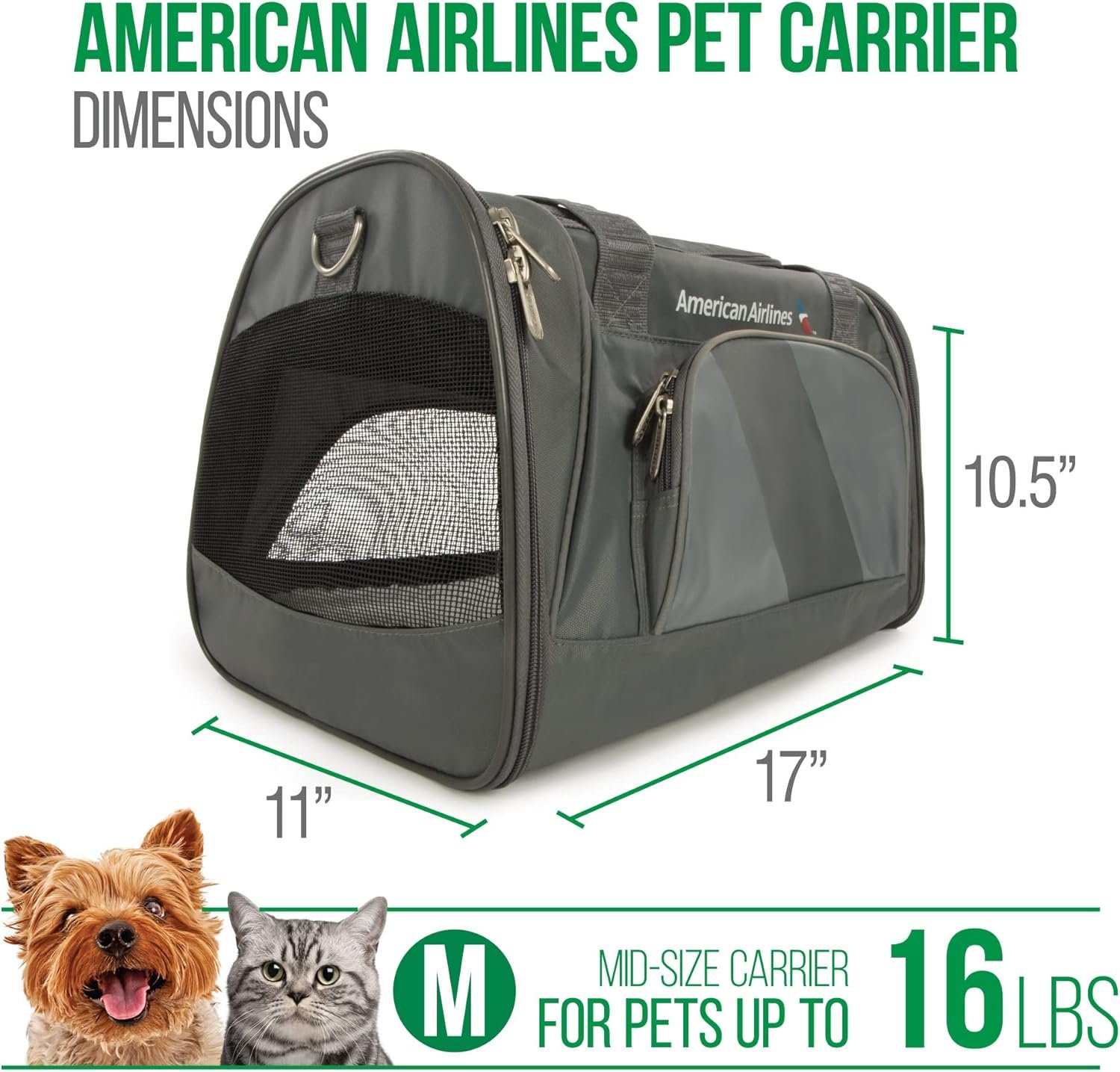 Sherpa American Airlines Travel Pet Carrier, Airline Approved & Guaranteed On Board - Charcoal Gray, Medium - Image 3