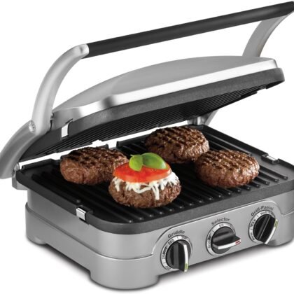 Cuisinart Griddler Indoor Grill, Panini Press, Sandwich Maker & More, 5-in-1 Grilling, Dishwasher-Safe Nonstick Cooking Plates, GR-4NNAS, Stainless Steel
