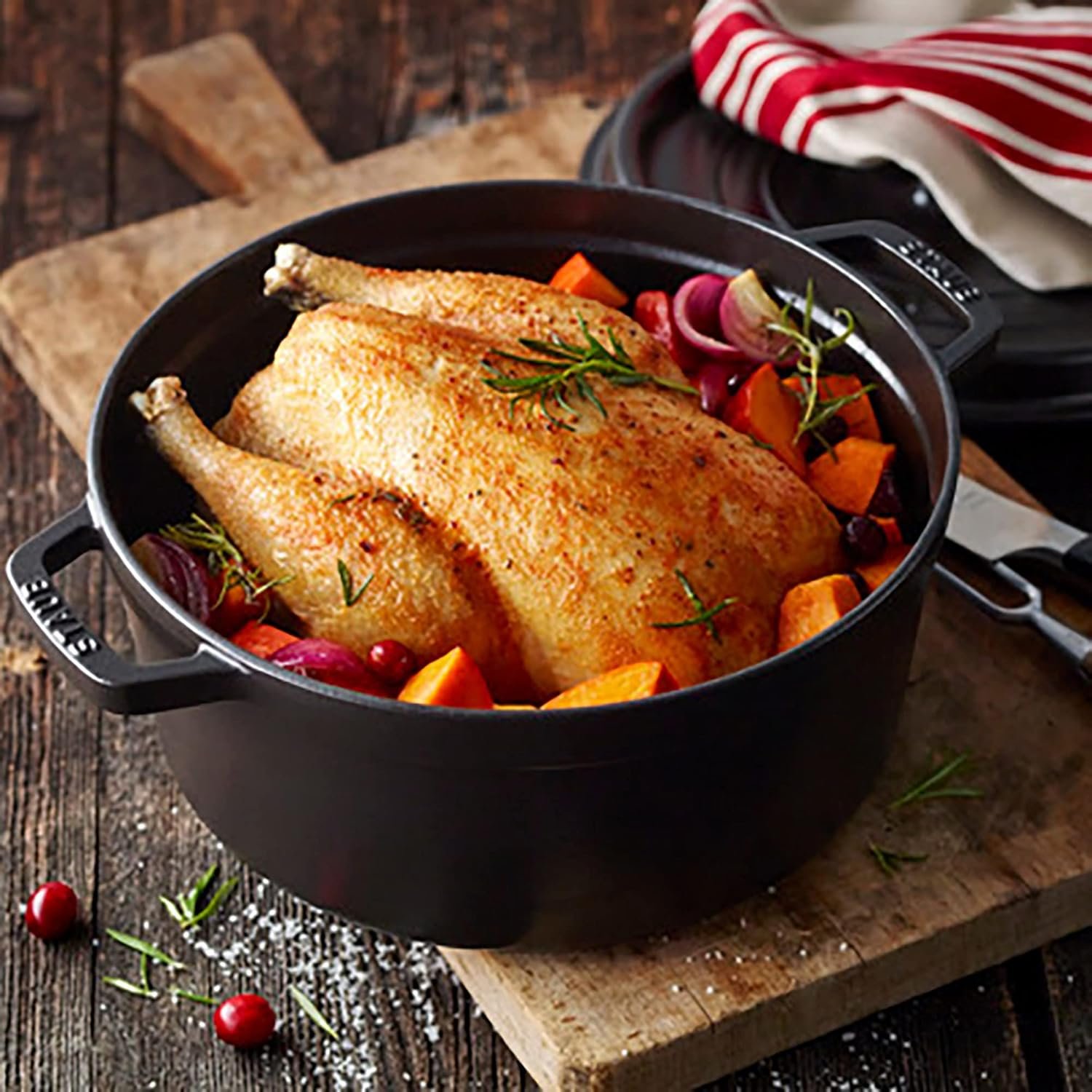 STAUB Cast Iron Dutch Oven 5.5-qt Round Cocotte, Made in France, Serves 5-6, Black Matte - Image 3