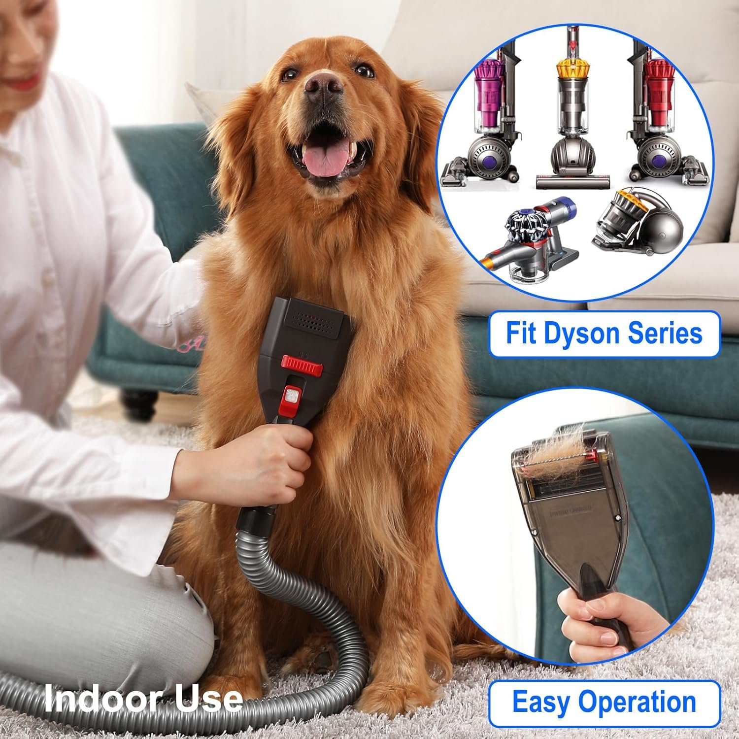 Dog Hair Vacuum Attachment for Dyson Cordless Upright Canister, Groom Tool Pet Shedding Brush for V6 V7 V8 V10 V11 V12 V15 DC40-DC65 UP13-UP30 Animal, Grooming Kit with Extension Hose Adapter - Image 2