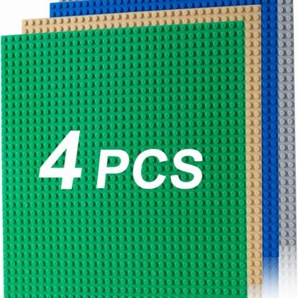 4 Pack Classic Baseplates, Building Plates for Building Bricks, Compatible with All Major Brands and Activity Table-Baseplate 10" x 10", Age 3 and up, Multicolored