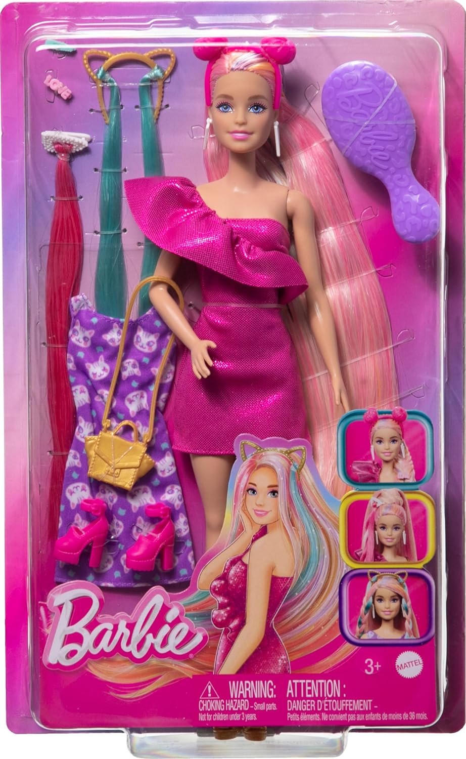 Barbie Fun & Fancy Set, Fashion Doll with Extra-Long Color-Streaked Blonde Hair, Clothes & Styling Accessories - Image 6
