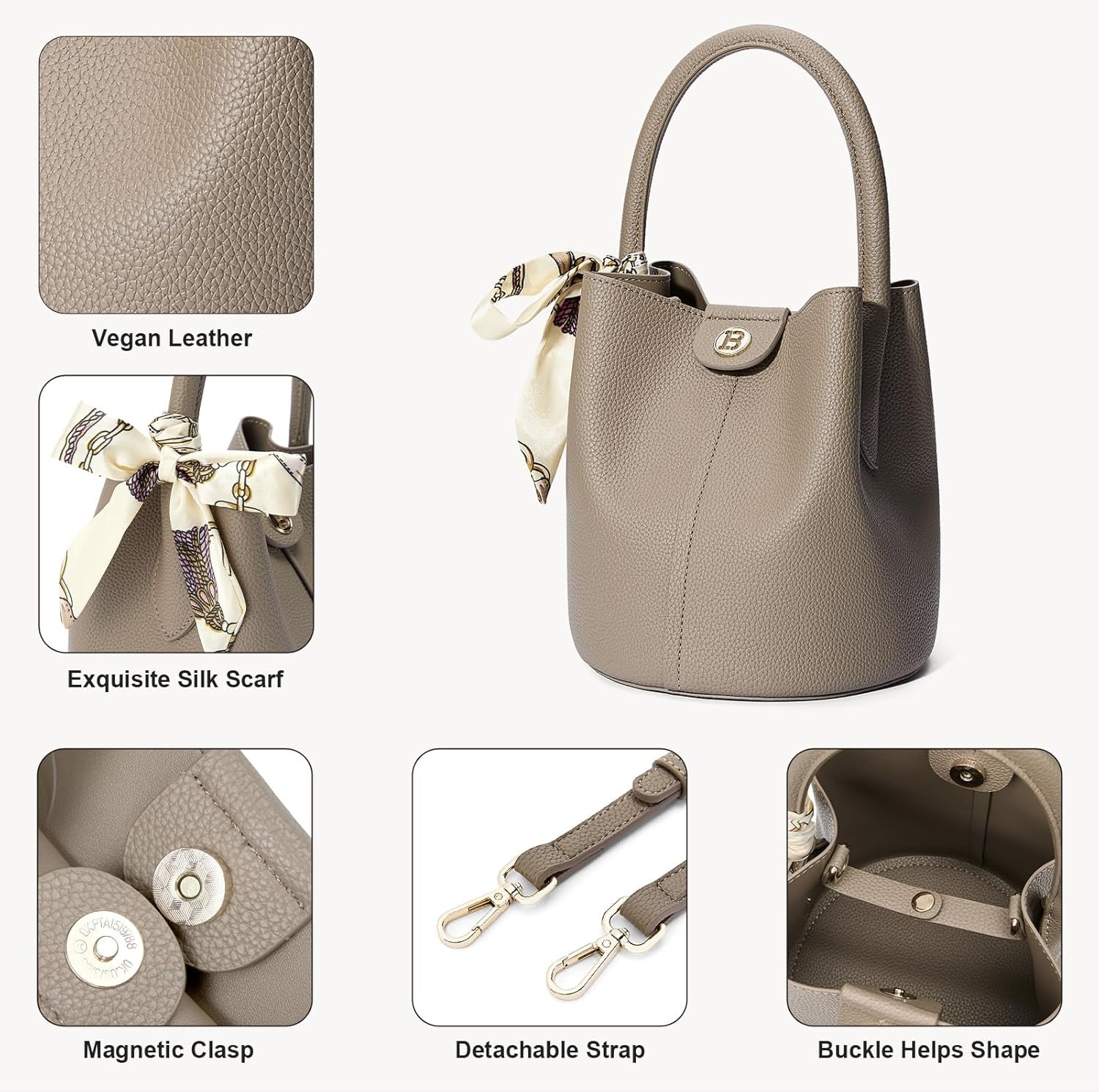 BOSTANTEN Small Crossbody Bags for Women Vegan Leather Mini Bucket Handbag Removable Shoulder Strap - Image 5