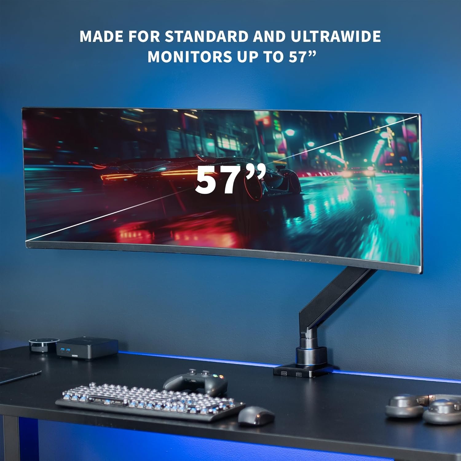 VIVO Heavy Duty Ultrawide Monitor Arm for 57 inch Screens up to 59.4 lbs, Desk Mount TV and Monitor Stand Designed for Samsung Odyssey Ark, Neo G9, ViewFinity S9, and More, Black, STAND-GT55 - Image 2