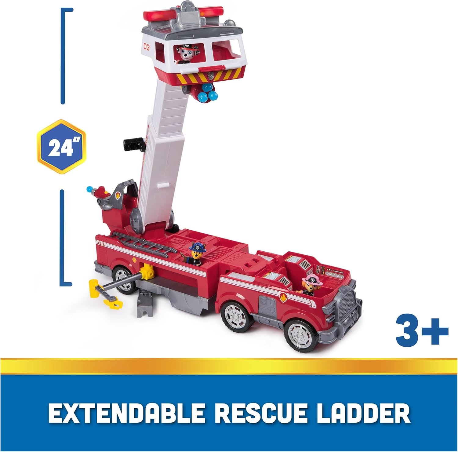 PAW Patrol Ultimate Rescue Fire Truck with 2 Ft. Ladder, Lights, Sounds, a Mini Toy Car, Chase, Marshall & Skye Figures, Toys for Boys & Girls Ages 3+ - Image 3