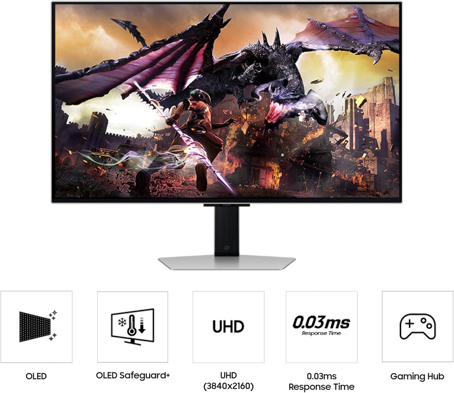 Samsung 32" Odyssey OLED G8 (G80SD) Series 4K UHD Smart Gaming Monitor w QD-OLED, 240Hz 0.03ms, G-Sync Compatible, Glare-Free Display, Sleek Metal Design, LS32DG800SNXZA, 3 Yr Warranty - Image 2