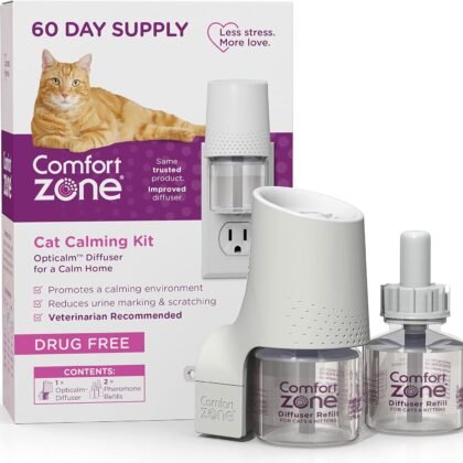 Comfort Zone 60 Day Starter Kit: 1 Cat Calming Diffuser & 2 Refills; Cat Pheromones Help Anxiety; Reduce Stress, Urine Marking, Scratching