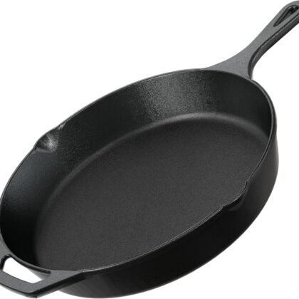 Utopia Kitchen Cast Iron Skillets 12 Inch, Chef's Pan, Pre-Seasoned Frying Pan, Stovetop, Oven, Campfire and Grill Large Skillet, Even Heat Distribution Multipurpose Cast Iron Pan - Black