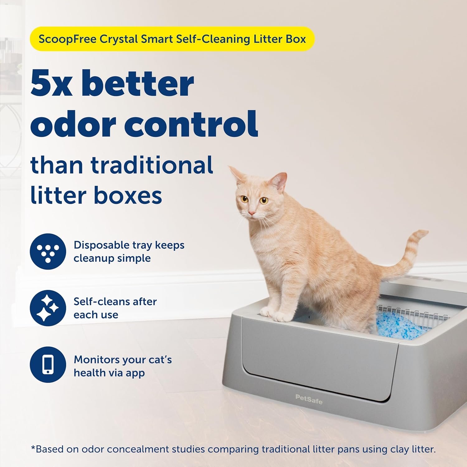 PetSafe ScoopFree Crystal Smart Self-Cleaning Automatic Litter Box - Uncovered Motion-Sensing Cat Box with Integrated Health Counter & App - Includes 1 Disposable Crystal Litter Tray - Image 2