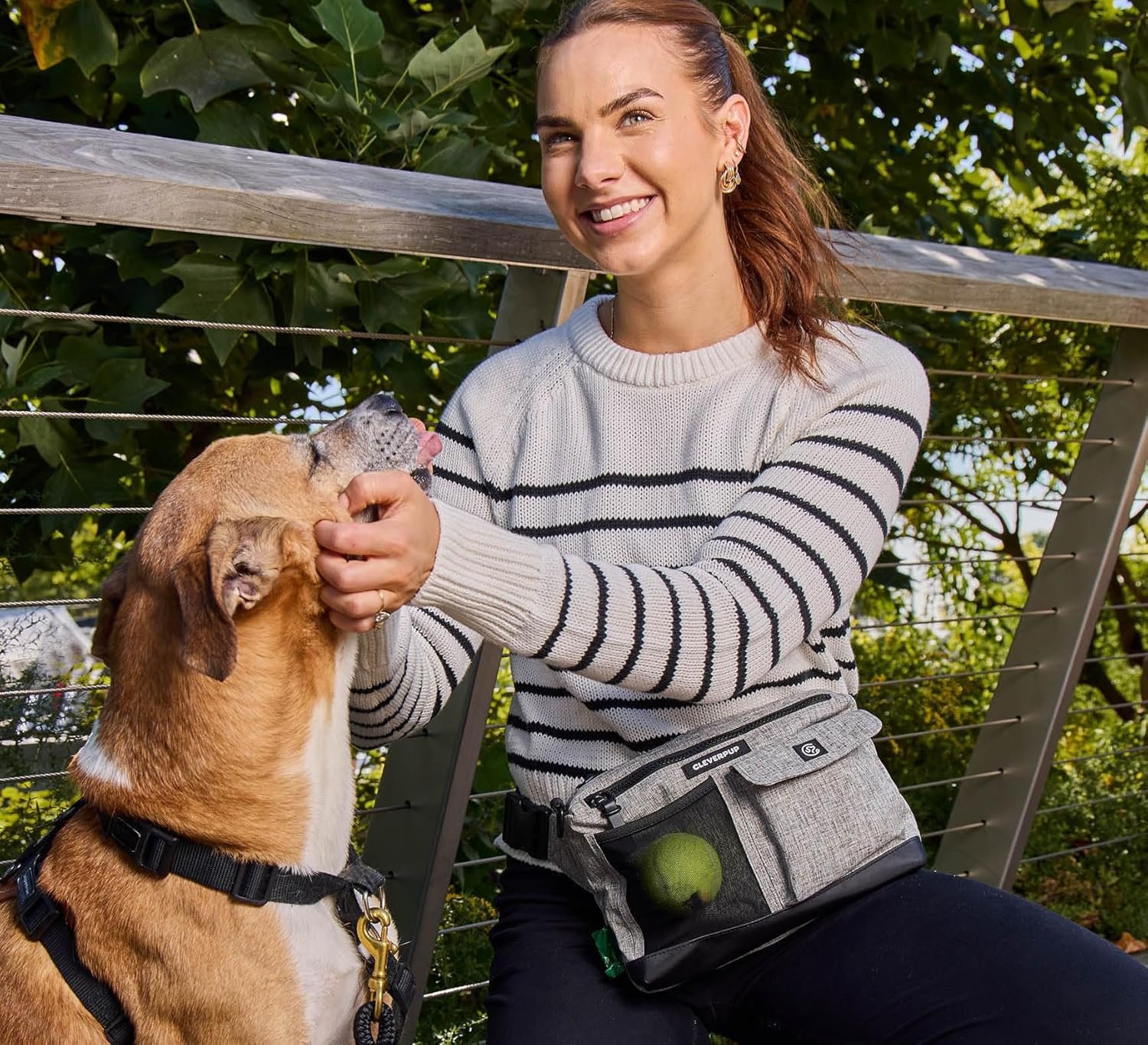 Dog Walk & Train Sling Bag by Cleverpup - Hands-Free 2-In-1 Treat Pouch, Poop Bag Holder, Clicker, Phone Pocket - Crossbody/Fanny Pack, Adjustable Strap - Heather Grey - Image 4