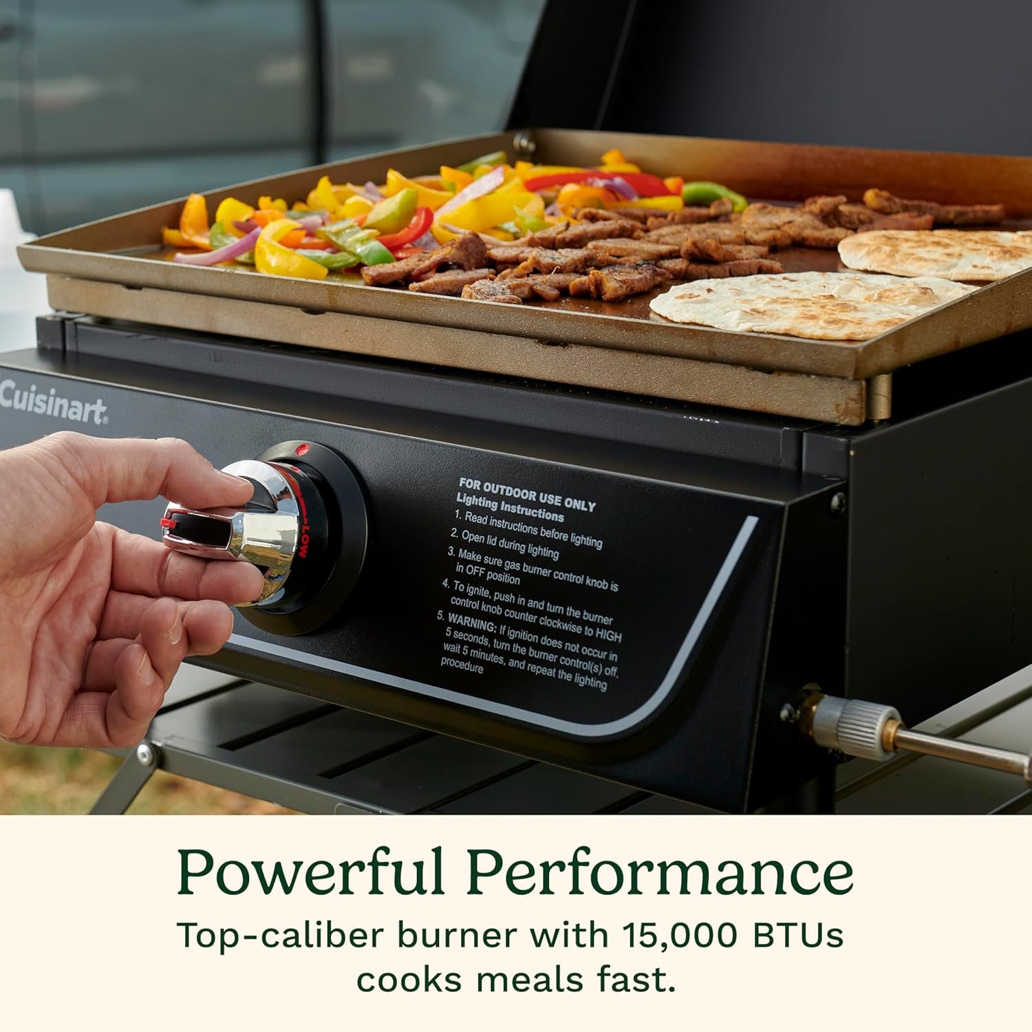 Cuisinart 17” Tabletop Gas Griddle with Hood, Easy Assembly Compact Outdoor Flat-Top Grill with Grease Cup, 255 Sq. In Cooking Space Perfect for Camping, Tailgates and BBQs - Image 4