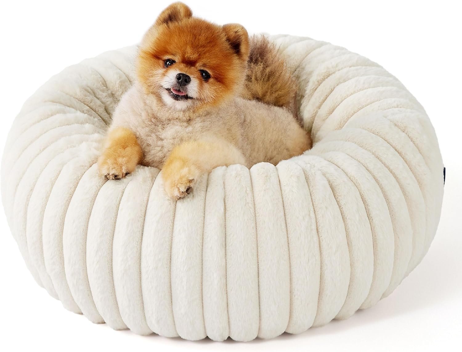 Bedsure Donut Small Dog Bed - Dog Beds for Small Dogs with Corduroy Fleece & Anti Slip Bottom, Round Faux Fur Pet Beds with Washable Removable Cover, Cream, 23x23x7 inches - Image 8