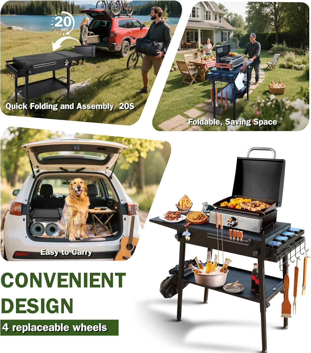 ELITEWILL Griddle Stand With Wheels Portable Outdoor Grill Table Fit for Blackstone 17 Inch Or 22 Inch Griddle Foldable Cart Table Suitable for Travel/Camping and Outdoor Meals - Image 3